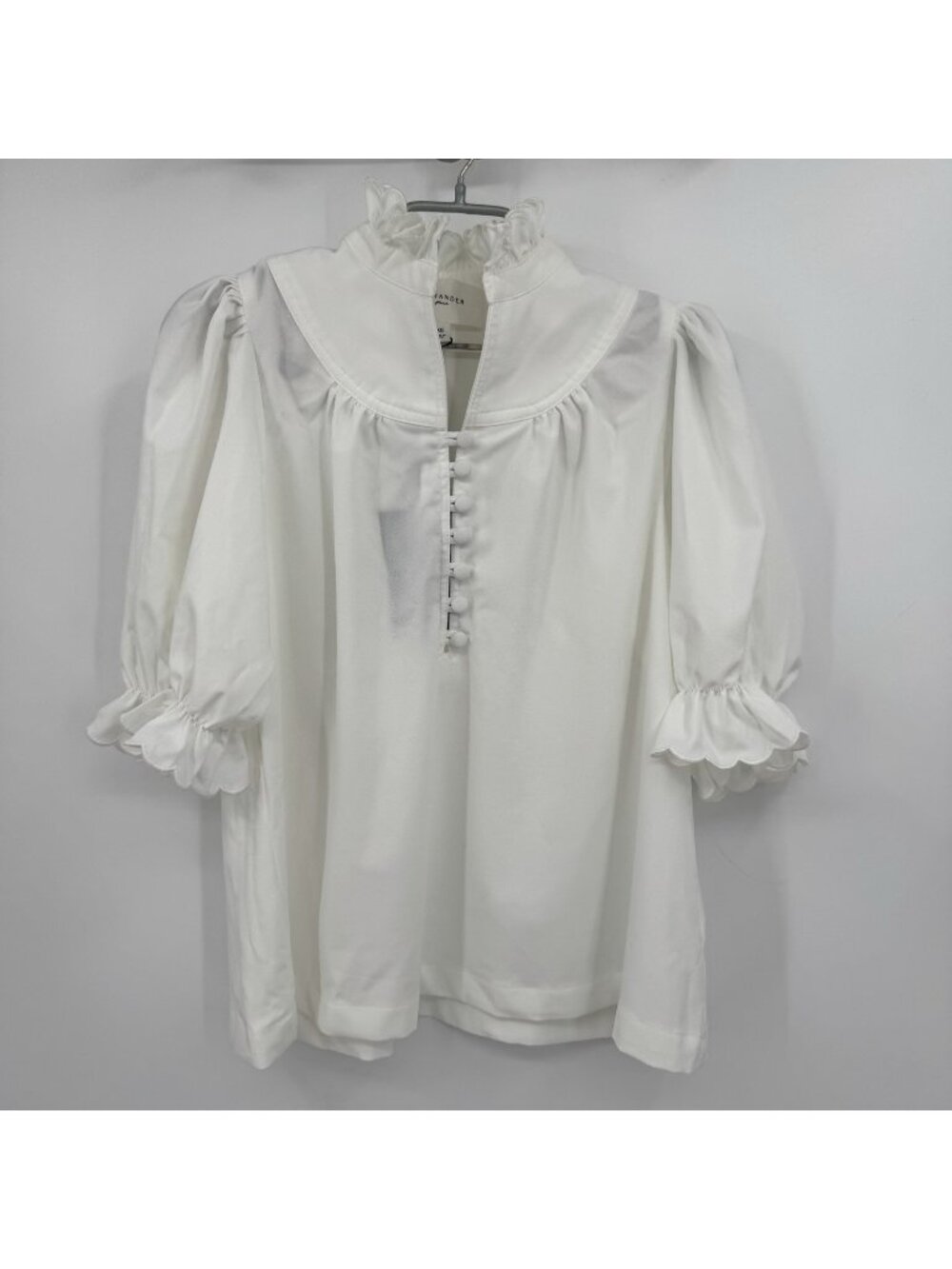 Pomander Place by Tuckernuck White Selena Blouse sz XS Puff Sleeve Ruffle Collar